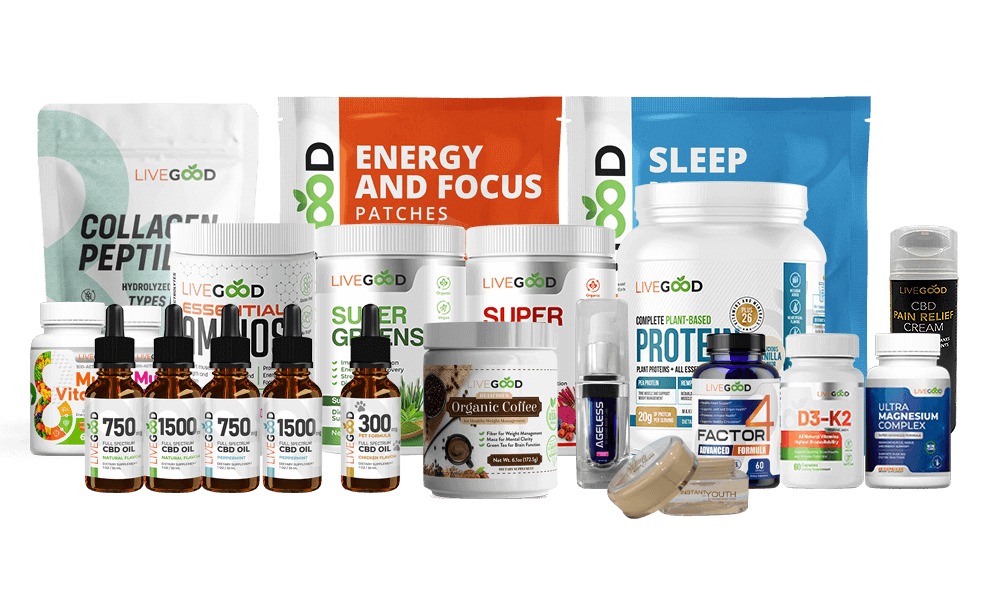 Вся продукция LiveGood, включая продукты с CBD: масла, кремы, витамины и добавки