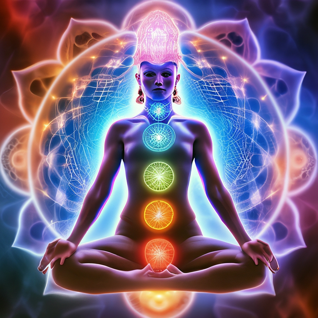 A colorful illustration showing the location of the chakras and energy massage for balancing and healing.